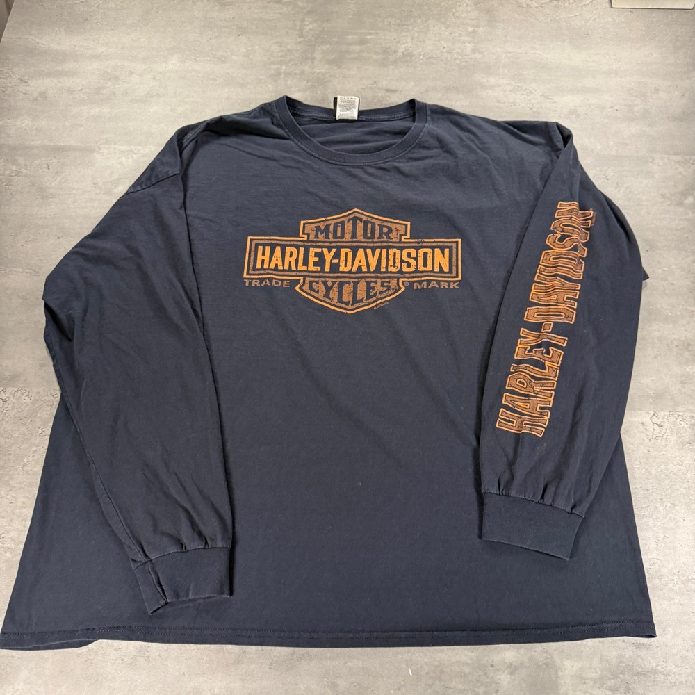 Vintage Harley-Davidson T-Shirt 3XL Black Long Sleeve Bar & Shield Graphic Faded